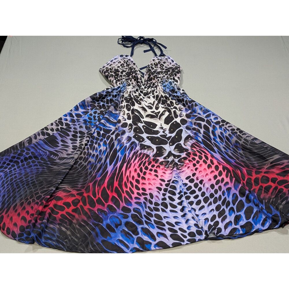 Women's Halter Maxi Swim Cover Up Animal Print Blue Pink One Size Boho